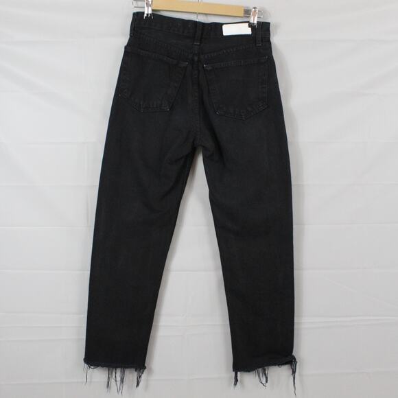 Redone Jeans Womens 26 70s Stovepipe Straight Leg Cropped Black Raw Hem Retro - Picture 7 of 16